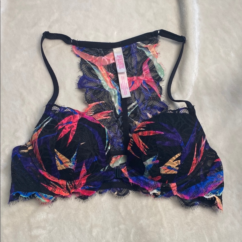 PINK Victoria's Secret Multicolor Lace Bra 34A with front closure